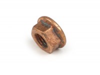 Nut with flange  -similar to DIN 6923- M8 (secure nut) - copper (used for downpipe Vespa PX 2011)