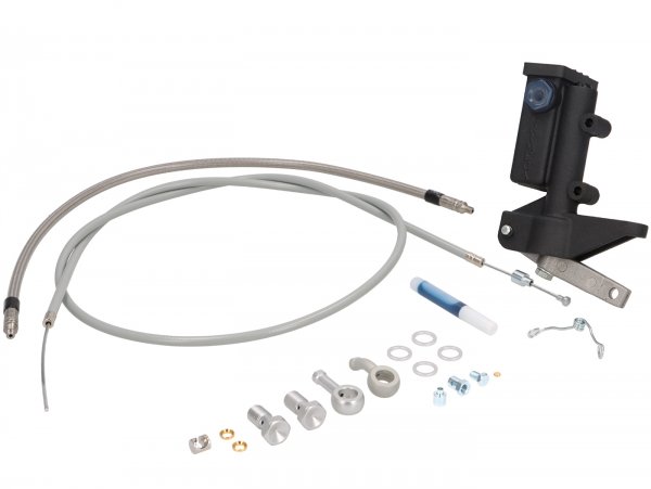 Conversion kit brake master cylinder semi-hydraulic -GRIMECA- Vespa PK, PX, T5 125cc, Cosa - incl. brake master cylinder Ø13mm, rake cable, brake hose Spiegler modular- silver